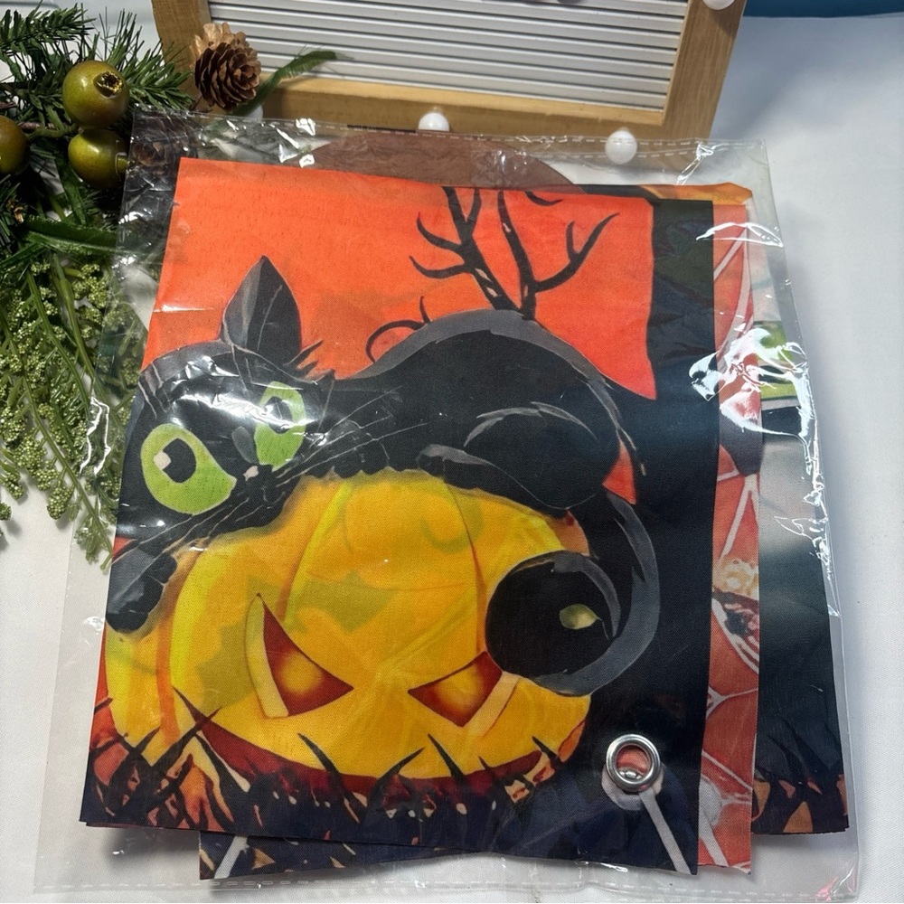 Halloween Black Cat and Pumpkin flag